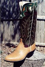 SaddleTan Bullhide Boot, 17-inch Tops w/Collar & Inlayed Star, TearDrop Pull-Holes