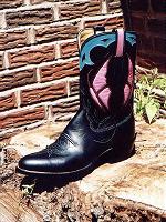 Black Calf Boot with Pink Butterfly Inlay and Turquoise Collar